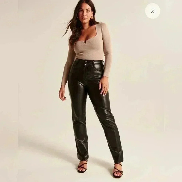 Abercrombie & Fitch Pants - Abercrombie & Fitch Vegan Leather 90s Straight Curve Love Pants Black Size 31